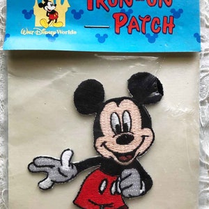 WALT DISNEY WORLD Mickey Mouse Iron on Patch Applique Long Out of Production Instructions on Back made in Taiwan