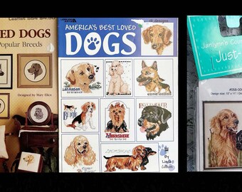 3 ORIGINAL DOGS CROSS Stitch Books & Charts Labrador Retrievers Dachshund Cocker Spaniel Beagle German Shepherd  and More