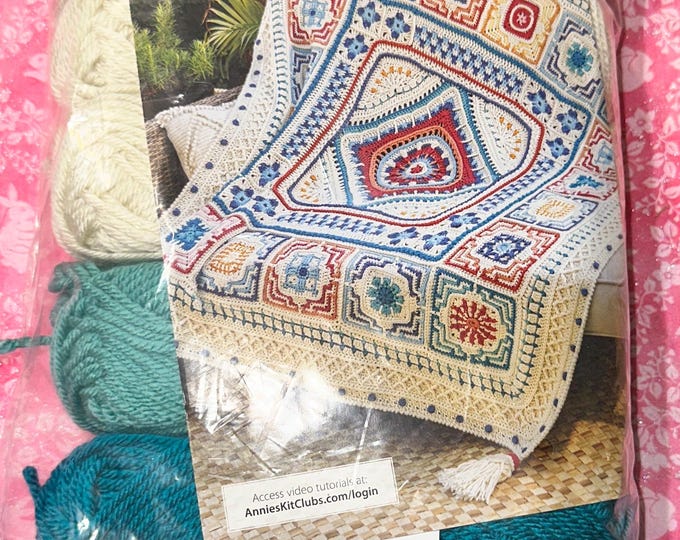 ANNIE'S ATTIC EXCLUSIVE Moroccan Tile Afghan Crochet Kit Turquoise Teal ...