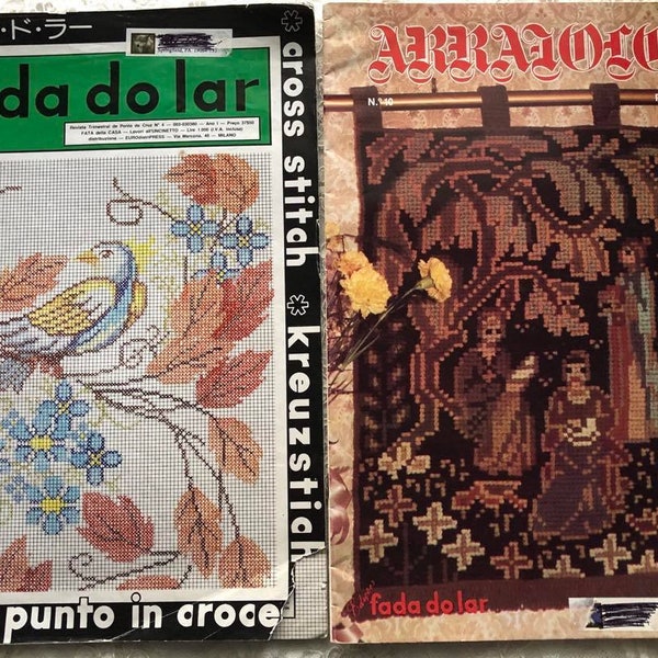 Two VINTAGE PORTUGESE NEEDLEARTS Books  called Fada do lar Nativity Clowns Florals Rugs? Carpets? Beautiful Designs