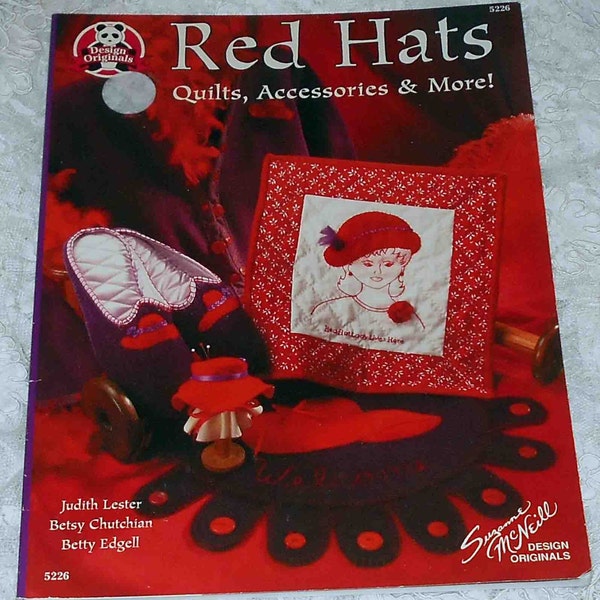 New Quilt Book RED HATS from 2004 Quilts Accessories 67 Pages TONS of Projects Judith Lester 66 Pages Red Hat Society Book