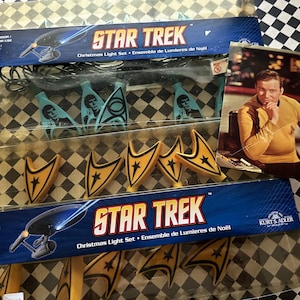 STAR TREK 2 SETS of String Lights for Decoration or Christmas - Included is Vintage William Shatner Star Trek Postcard
