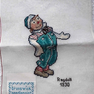 VINTAGE Preworked RAGGEDY ANDY Needlepoint Canvas 100% Virgin Wool 100 Percent Cotton Canvas Brunswick
