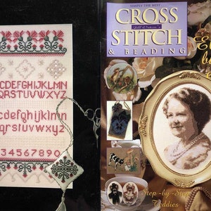 May include: A magazine cover for Cross Stitch & Beading magazine, issue 54. The cover features a cross stitch sampler of a woman's portrait in a gold frame. The text on the cover reads "Elegant but so easy" and "With a Traditional Sampler, Fiber Lace, A Miniature of Friendship, Exquisite Brooches, Plus More!"