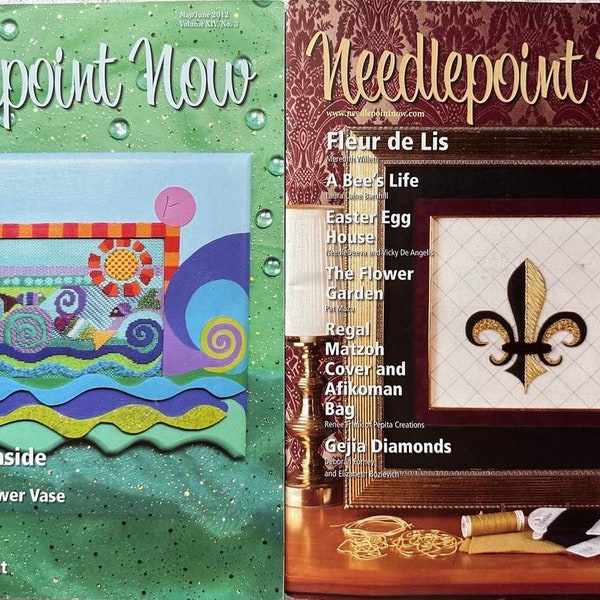 2 ISSUES NEEDLEPOINT NOW March & April 2012 and May and June 2012 The Seaside Flowers Tapestry 3 Retro Abstract Regal Matzoh Cover Afikoman