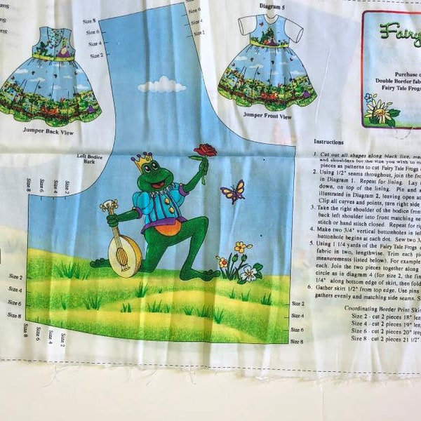 FAIRY TALE FROGS Girls Jumper 100% Cotton Top Fabric Panel  Prince Frog Flowers  Size 2 4 6 8 New Unwashed Years Ago