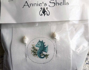 ANNIE'S NEEDLEPOINT HP Canvas For Making a Sea Shell Pin Cushion Includes Large Blue/Green Seashell Philippines Cheryl Schaeffer