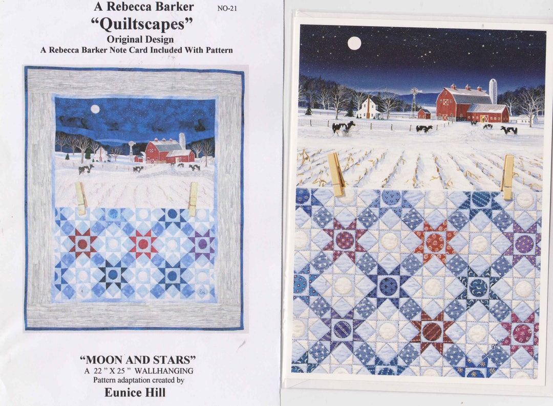Rebecca Barker QUILTSCAPES MOON & STARS Winter Barn Scene With Snow 22