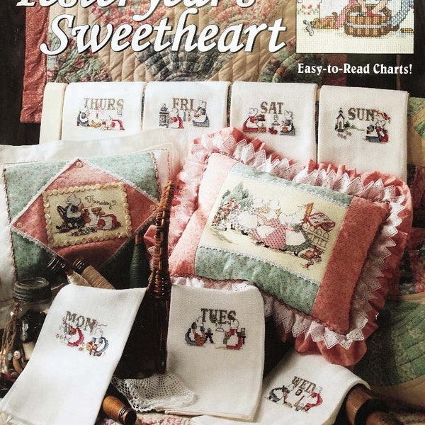 SUNBONNET Sue YESTERYEAR'S SWEETHEART Original Carol Emmer Cross Stitch Booklet Leisure Arts O.O.P. from 2001 Full Color Charts