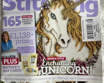 WORLD of CROSS STITCH Britain Back Issue Magazine Big Value Issue Enchanting Unicorn Vintage Car Hares Mother's Day Cards Pirate Map