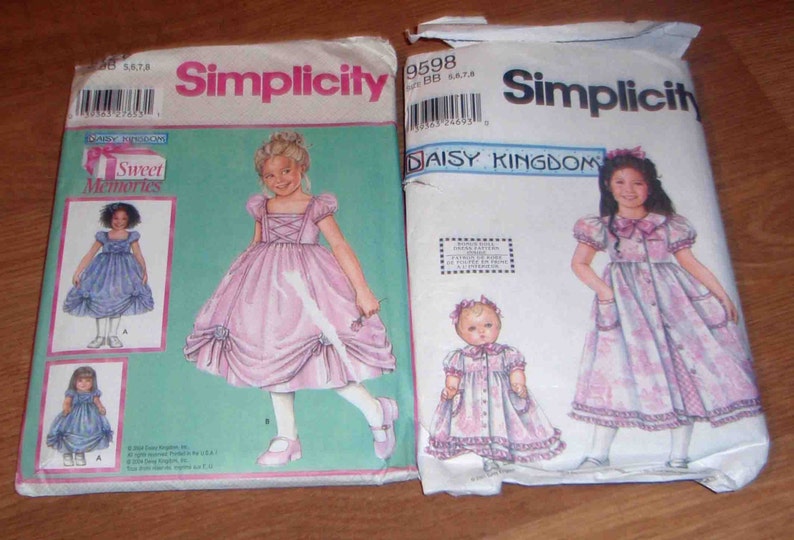 Uncut 2 Two DAISY KINGDOM Doll and Child Sewing Patterns 5128 & 9598 BB SZ5678 sweet Memories image 1