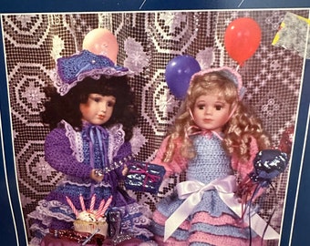 CACHE JUNCTION PARTY Birthday Dresses to Crochet Original Leaflet Specifically for 18" Porcelain Dolls from 1990s