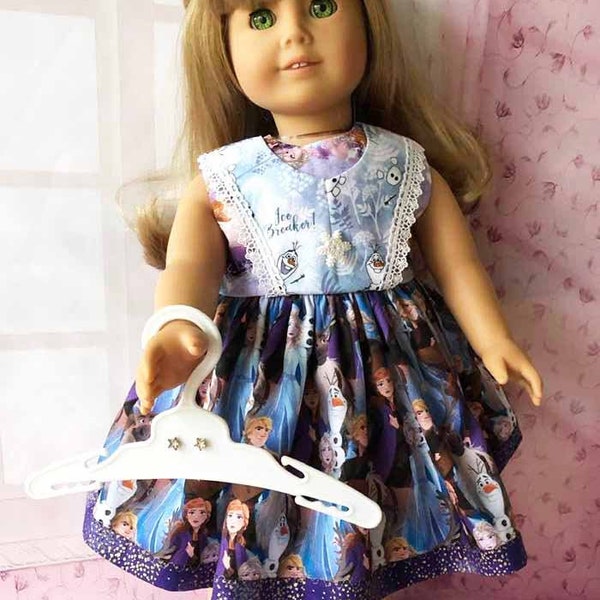 FROZEN 2 ANNA ELSA Olaf Kristoff Sven 18" American Girl Doll & Like Size Doll Dress Bloomers Set Plastic Hanger Earrings Free Gift available