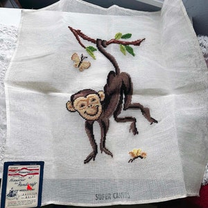 VINTAGE MONKEY PREWORKED Needlepoint Canvas Hiawatha Handicraft Handmade in British Hong Kong 100% Super Cotton Canvas Large Size