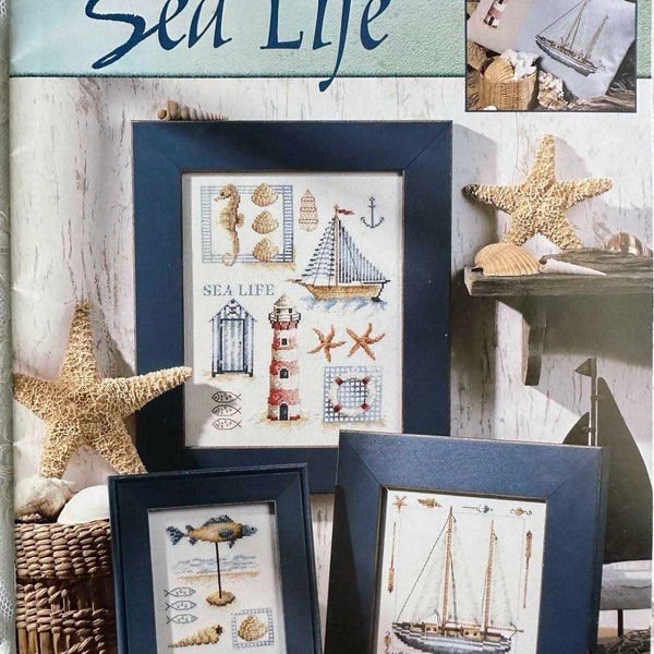 SEA LIFE LANARTE Counted Cross Stitch Needlepoint Original Booklet (not a download!) 21 pages Full color charts sea horse boat canopy