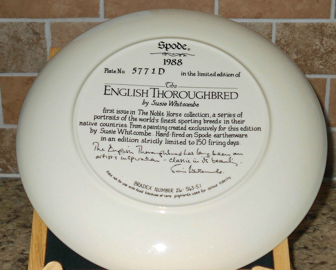 SPODE 1988 ENGLISH THOROUGHBRED Horse Plate Susie Etsy
