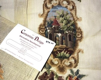 GORGEOUS CASTLE Pre-Worked NEEDLEPOINT Vintage Cornerstone Designs with 100% Pure Wool 100 Percent Cotton Canvas 9 x 65 Huge