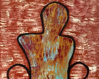 Abstract and fragmented figurative painting with dynamic brushstrokes