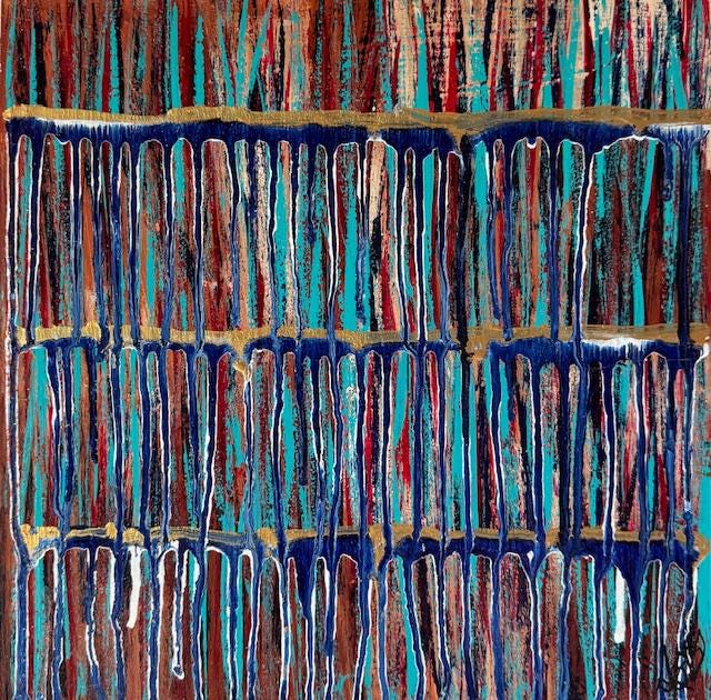 Vibrant Abstract Acrylic Painting Infused With Selenite Crystal, Colorful Wall Art, Healing Energy Art