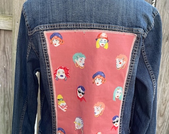 Upcycled Jean Jacket (Large): Boho Chic Patchwork Women