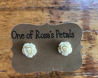 Small Rose Stud Earrings, Bohemian Chic Style, Hypoallergenic (10mm)
