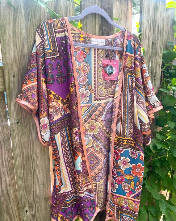 Boho Chic Kimono Floral Cardigan- Brown Colorful Cardigan