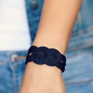 Bracelet noeud noir Bracelet noeud Bracelet corde Bracelet noeud marin noir Bracelet nautique noir Bracelet nautique Bijoux noeud nautique image 1