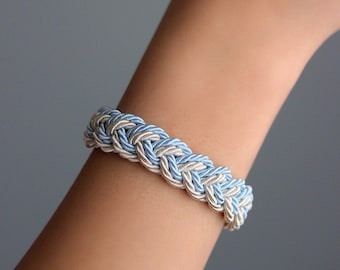 Blue White Braided Cord Bracelet Summer Denim Style Rope Bracelet Turks Head Knot Bracelet Sailor Beach Bracelet Rope Jewelry Friend Gift