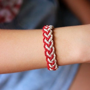 Braided Cord Bracelet Summer Red White Rope Bracelet Turks Head Knot Bracelet Sailor Beach Bracelet Rope Jewelry Unique Marine Bracelet Gift image 1