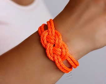 Neon Orange Rope Bracelet Bright Summer Bracelet Green Infinity Knot Bracelet Summer Jewelry Nautical Bracelet Fluorescent Party Bracelet