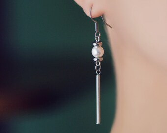 Simple Stick Bar Earrings Jewelry Trendy Minimalist Geometry Earrings with Black Stone Bead Jewelry