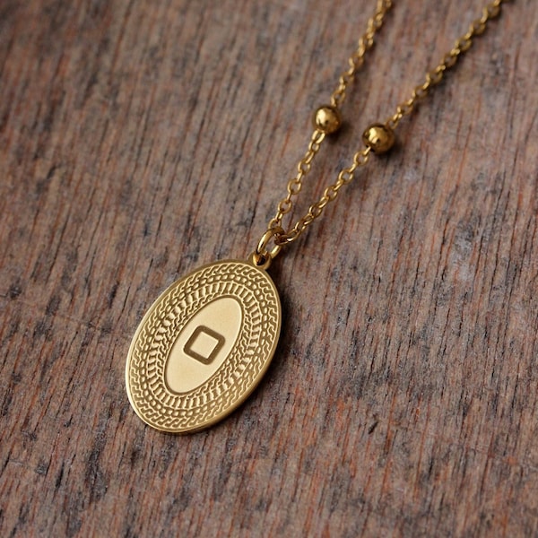 Collier de pièces ovales Dainty Gold Oval Pendentif Ovale Disque Pendnat Or Ton Acier Inoxydable Collier Ovale Médaillon Collier Tendance Collier