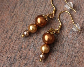 Ombre Pearl Earrings Multicolor Earrings Brown Gold Pearl Cone Earring Modern Pearl Earrings Pearl Jewelry Minimalist Pearl Beaded Earrings