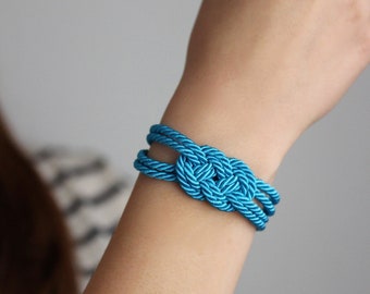 Bright Turquoise Blue Rope Bracelet Blue Infinity Knot Bracelet BRight Summer Bracelet Trendy Everyday Bracelet Nautical Theme Bracelet