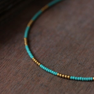 Turquoise Gold Beaded Choker Turquoise Seed Choker Boho Beaded Choker Necklace Turquoise Necklace Seed Bead Choker Hippie Beach Necklace
