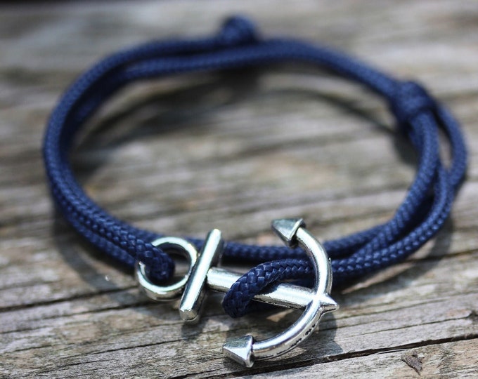 Silver Anchor Paracord Bracelet Blue Nautical Rope Bracelet Woman
