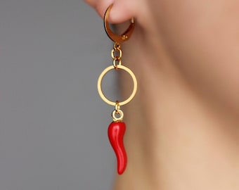 Good Luck Red Italian Horn Earrings Good Luck Jewelry Fun Italian Earrings Evil Eye Symbol Cornicello Earrings Red Chili Pepper Earrings