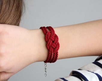 Red Rope Bracelet Deep Red Bracelet Cord Bracelet Marine Style Bracelet Infinity Knot Bracelet Nautical Sailor Knot Bracelet Rope Jewelry