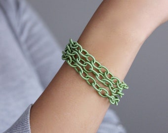 Green Fabric Chunky Bracelet Textile Wrap Bracelet Fabric Chain Bracelet Link Bracelet Green Minimlaist Boho Bracelet Simple Fabric Necklace