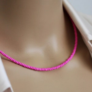 Taffy Pink Seed Beads Choker Dainty Pink Necklace Thin Bright Pink Choker Summer Minimalist Necklace Everyday Beaded Choker Summer Necklace