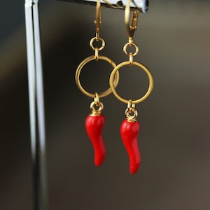 Good Luck Red Italian Horn Earrings Good Luck Jewelry Fun Italian Earrings Evil Eye Symbol Cornicello Earrings Red Chili Pepper Earrings image 3