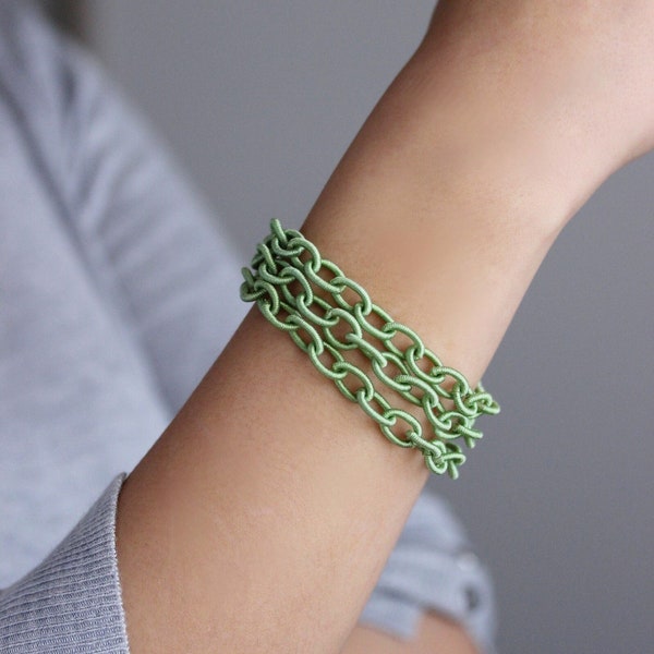 Green Fabric Chunky Bracelet Textile Wrap Bracelet Fabric Chain Bracelet Link Bracelet Green Minimlaist Boho Bracelet Simple Fabric Necklace