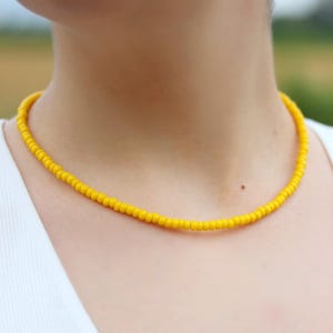 Vibrant Yellow Glass Beads Choker Minimal Bright Yellow Summer Necklace Trendy Layered Choker  Simple Yellow Necklace Summer Beach Jewelry