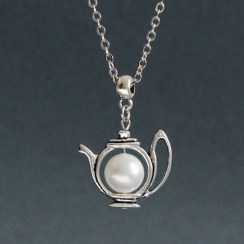 Teapot Necklace White Pearl Teapot Necklace Teapot Pendant Etsy