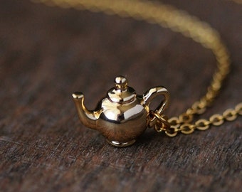 Gold Tone Teapot Pendant Necklace Small Charm Necklace Everyday  Dainty Gold Necklace Kettle Necklace Trendy Cute Pendant Tea Party Jewelry