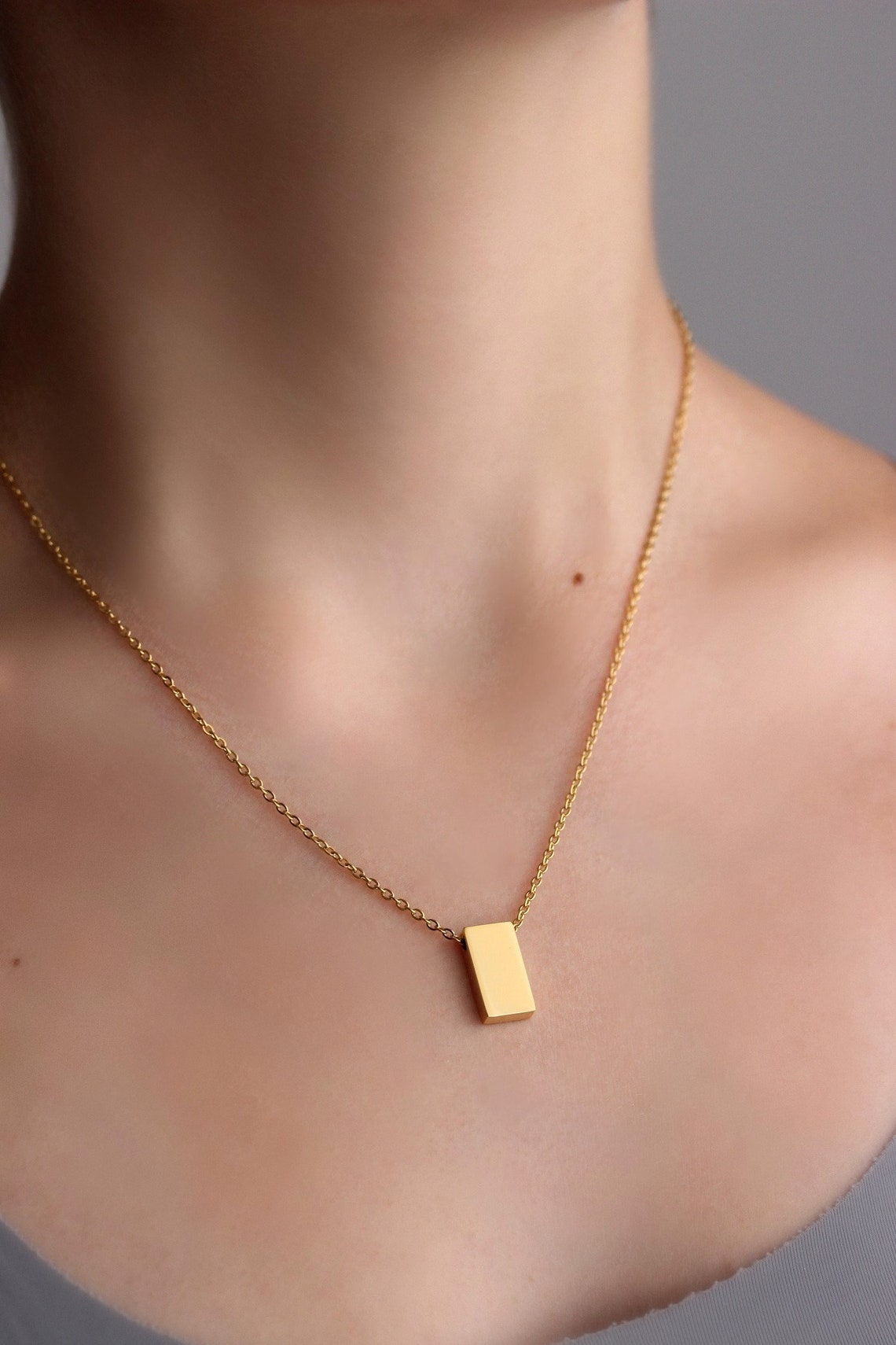 Minimalist Gold Tone 3D Rectangular Pendant Geometric - Etsy