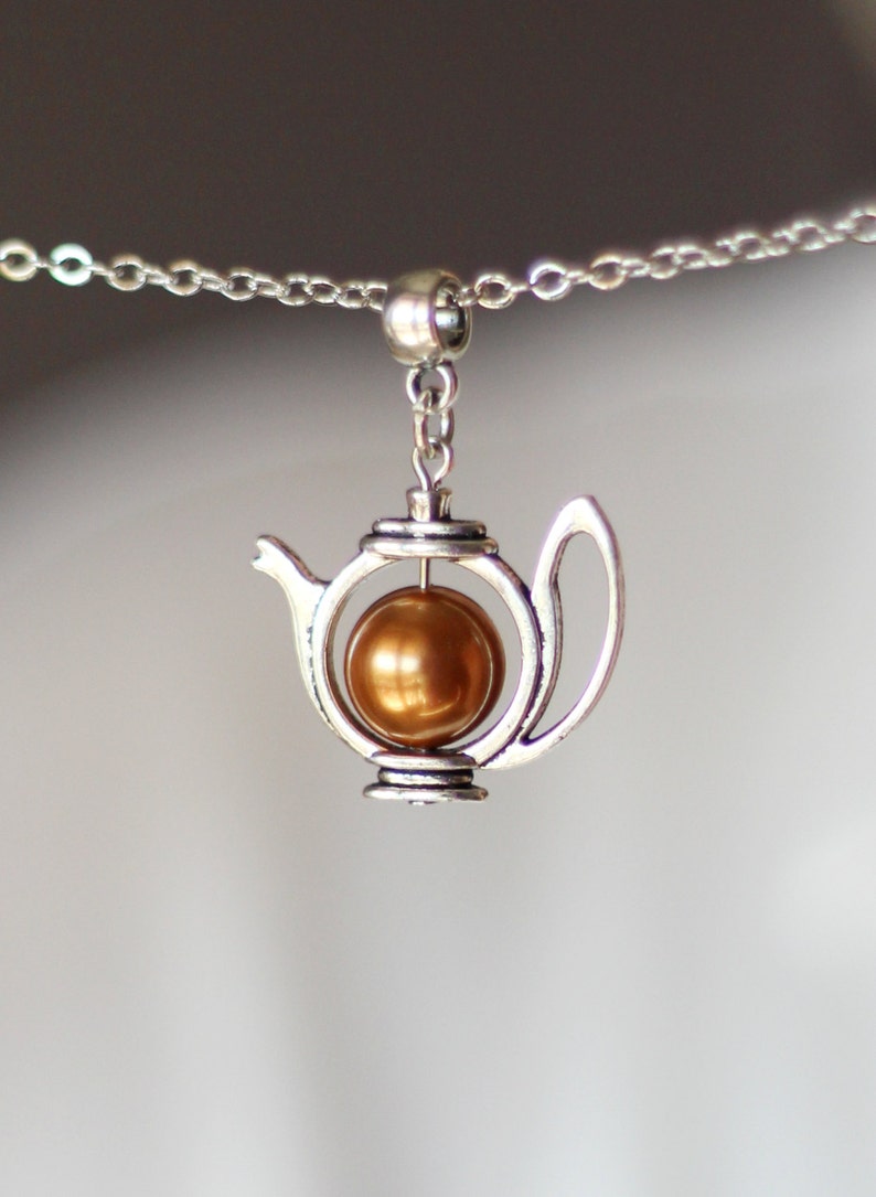 Brown Pearl Teapot Necklace Tea Necklace Teapot Pendant Pearl Etsy