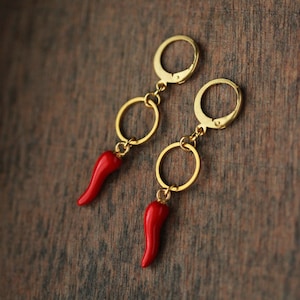 Good Luck Red Italian Horn Earrings Good Luck Jewelry Fun Italian Earrings Evil Eye Symbol Cornicello Earrings Red Chili Pepper Earrings image 4