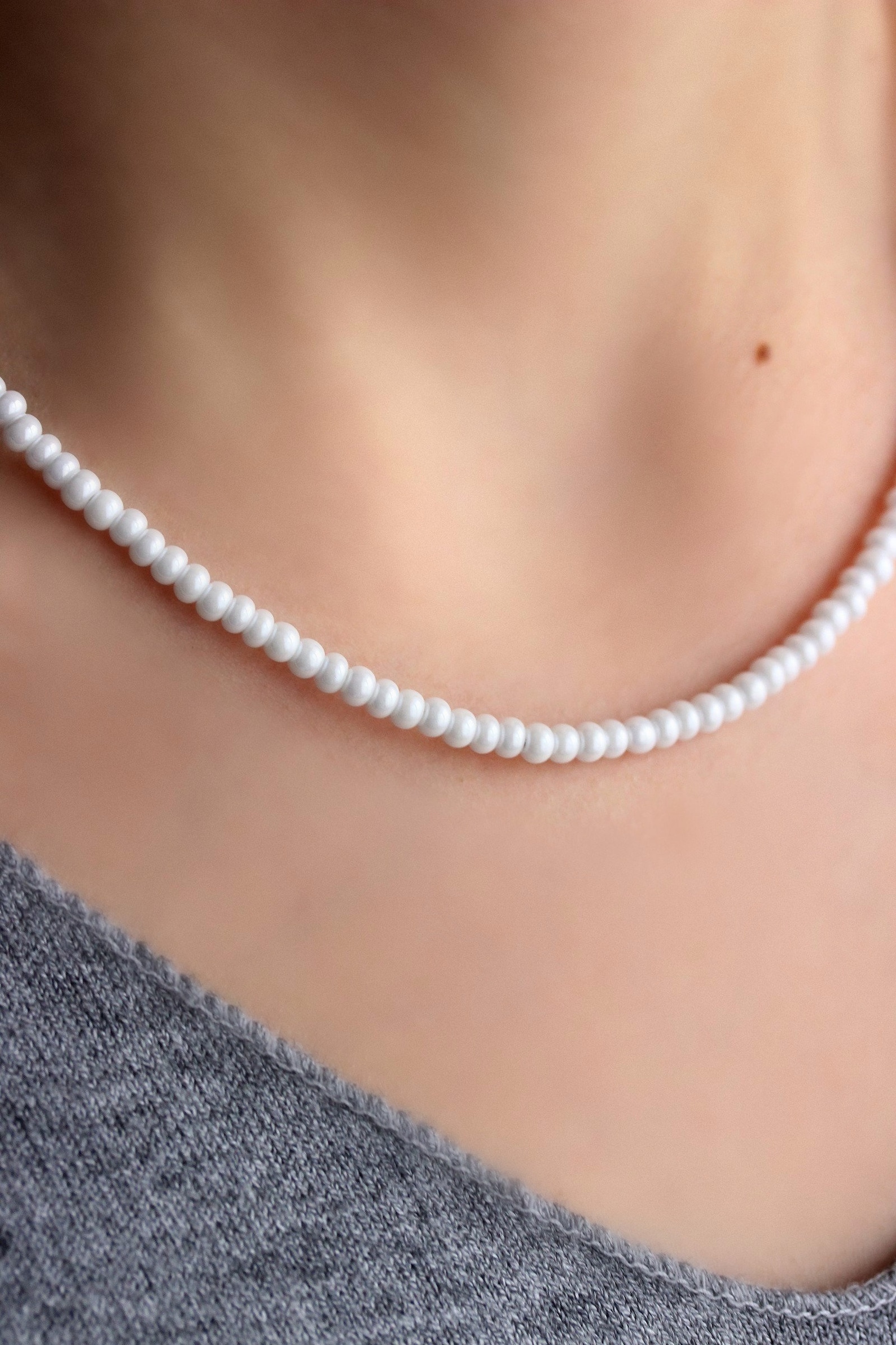 White Large Seed Beads Choker Necklace Short White Necklace - Etsy