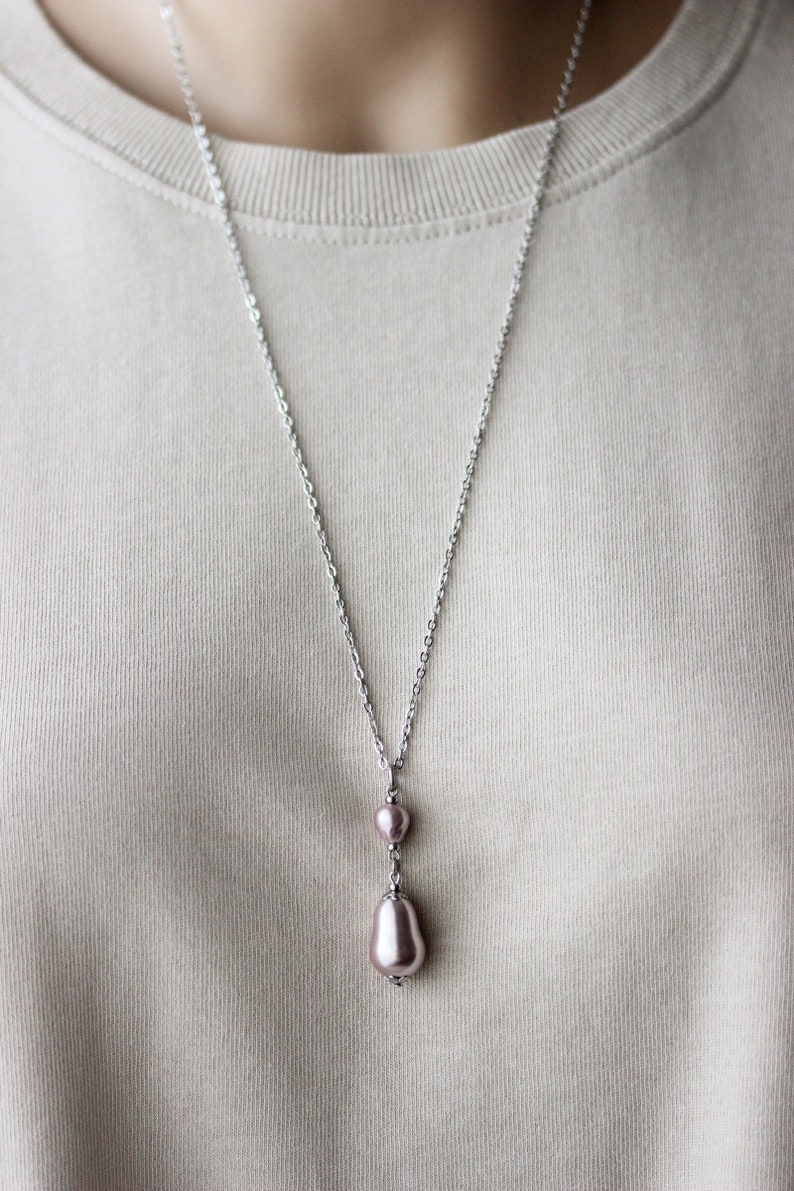 Lilac Pearl Pendant Cultured Freshwater Pearl Necklace Big Pearl Necklace Elegant Everyday Necklace Unique Lilac Pearl Jewelry Gift For Mom image 2